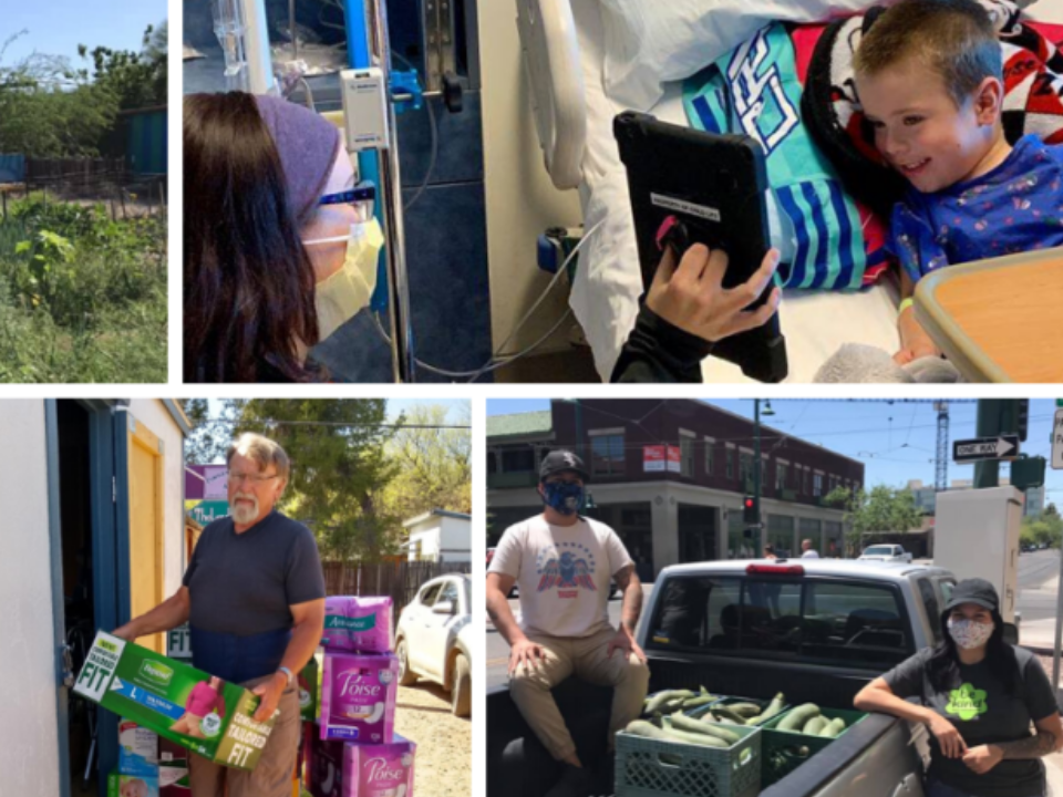 Collage of COVID grantees carrying out their work during the pandemic