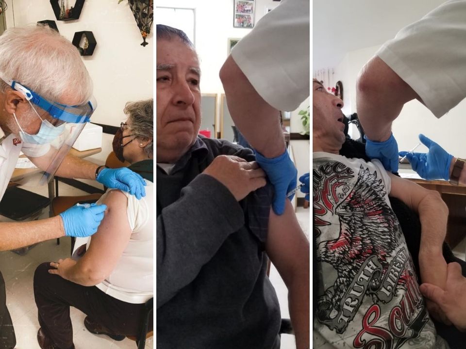 Thee people receiving their COVID vaccine in their arm.