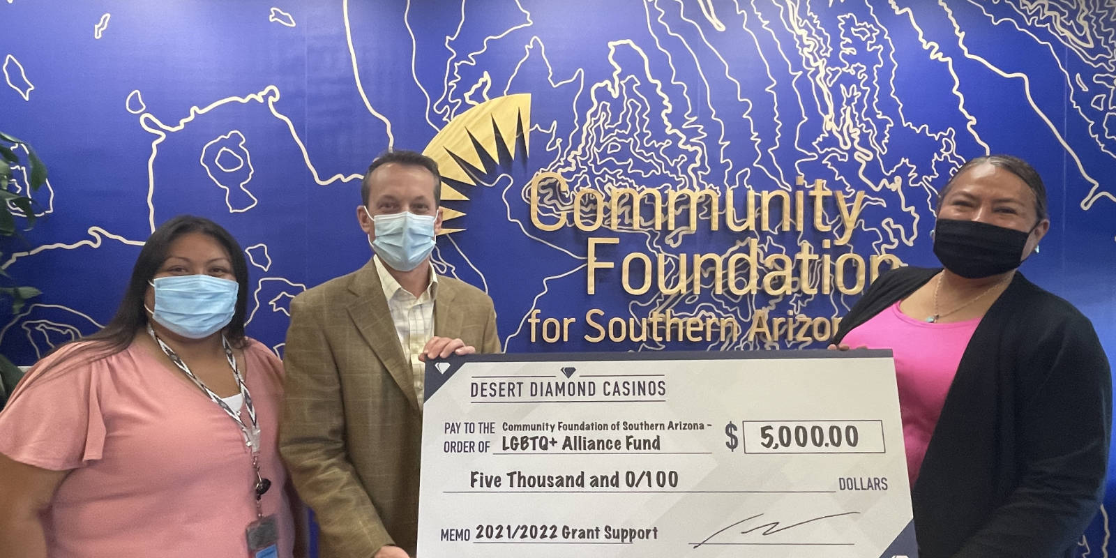Desert Diamond Casino presenting a check for $5,000 to the Alliance Fund