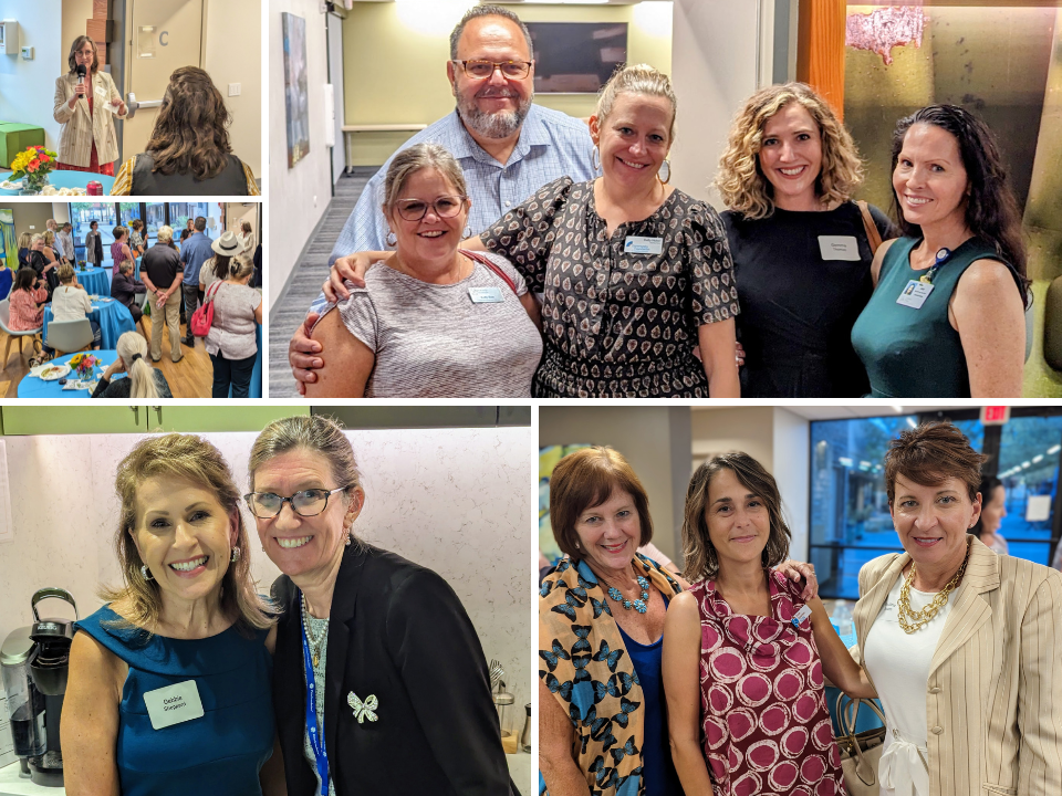 there's 5 pictures taken with everyone smiling with a name tag.